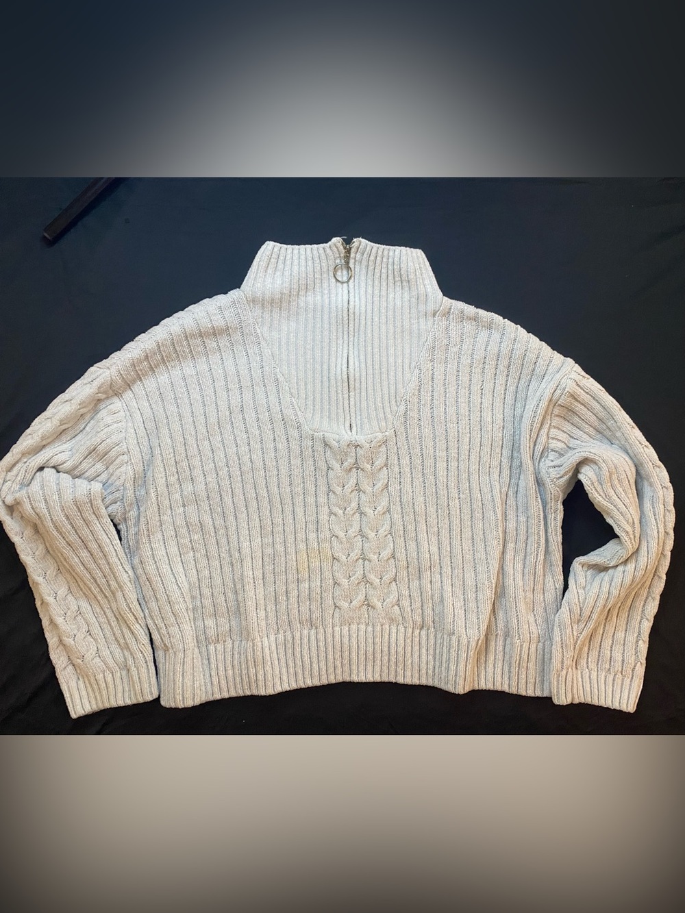 Women’s Gray Cable-Knit Half-Zip Sweater